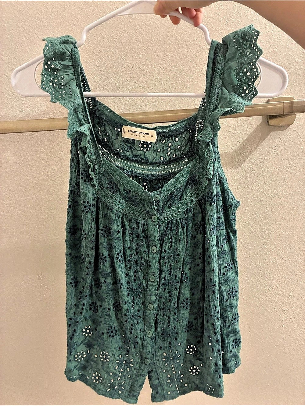 Lucky Brand Embroidered Eyelet Tank Green XS